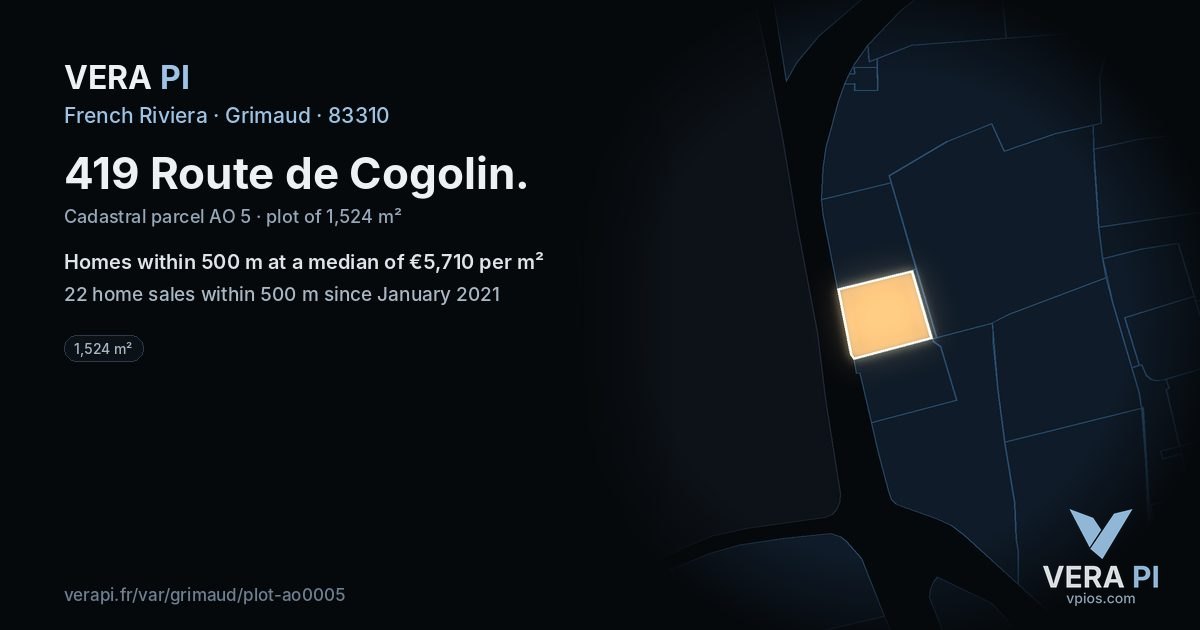 419 Route de Cogolin, Grimaud at night – the plot lit, the parcels around coloured by the prices near them
