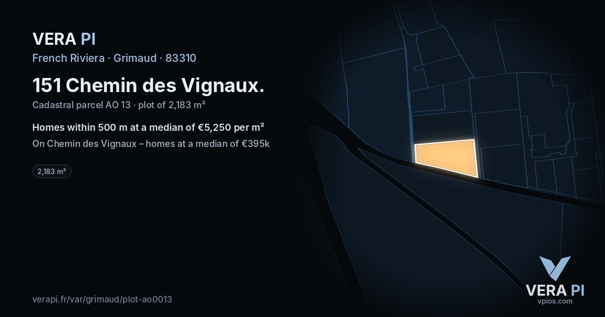151 Chemin des Vignaux, Grimaud at night – the plot lit, the parcels around coloured by the prices near them