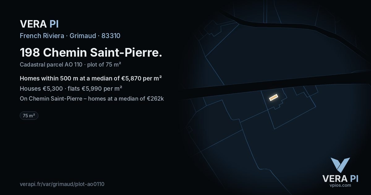 198 Chemin Saint-Pierre, Grimaud at night – the plot lit, the parcels around coloured by the prices near them