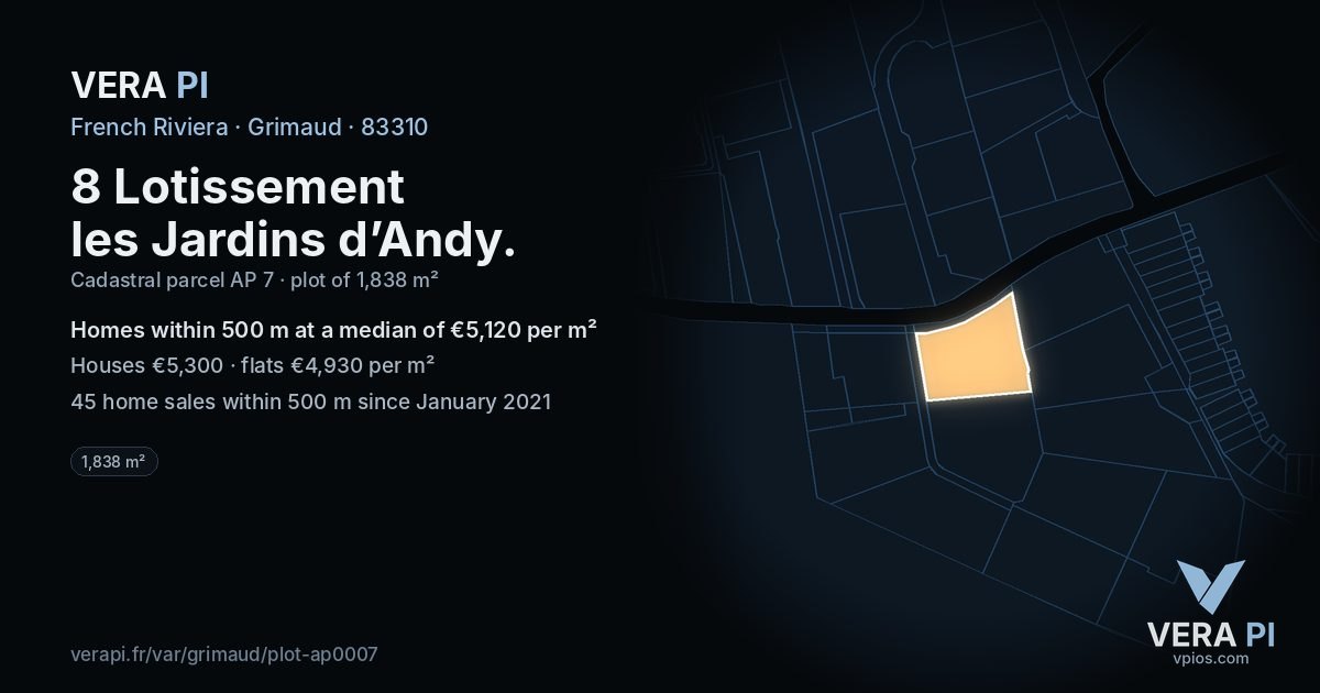 8 Lotissement les Jardins d’Andy, Grimaud at night – the plot lit, the parcels around coloured by the prices near them