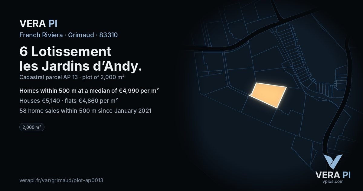 6 Lotissement les Jardins d’Andy, Grimaud at night – the plot lit, the parcels around coloured by the prices near them