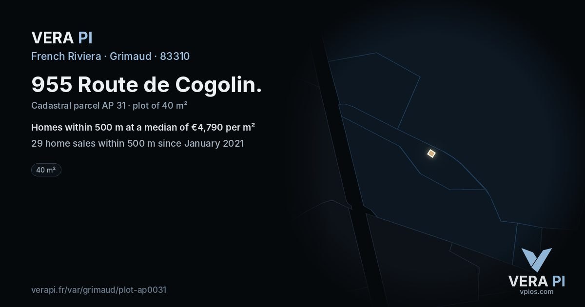 955 Route de Cogolin, Grimaud at night – the plot lit, the parcels around coloured by the prices near them