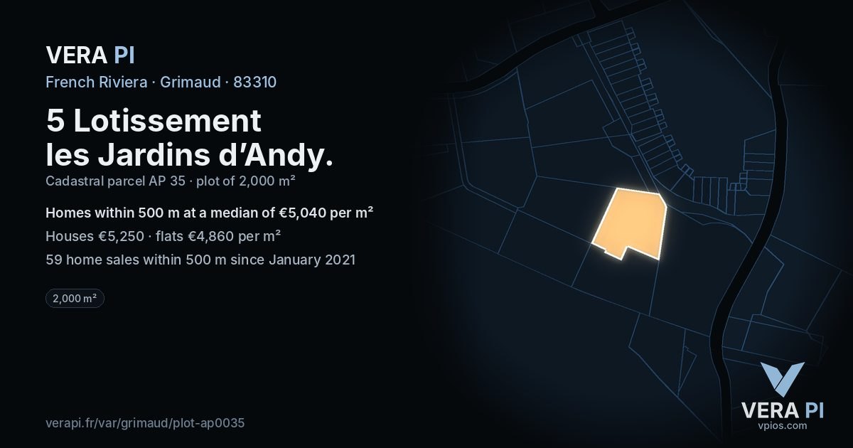 5 Lotissement les Jardins d’Andy, Grimaud at night – the plot lit, the parcels around coloured by the prices near them