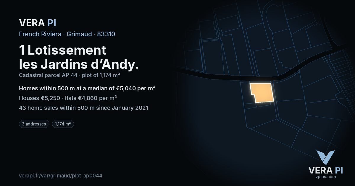 1 Lotissement les Jardins d’Andy, Grimaud at night – the plot lit, the parcels around coloured by the prices near them
