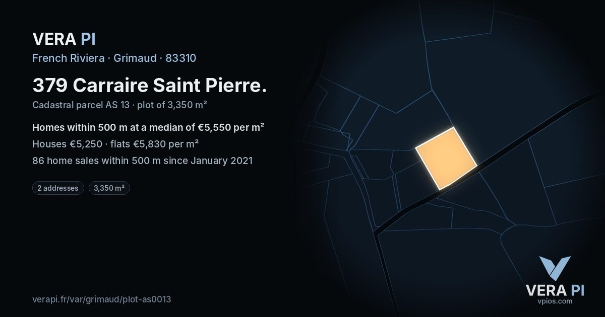 379 Carraire Saint Pierre, Grimaud at night – the plot lit, the parcels around coloured by the prices near them