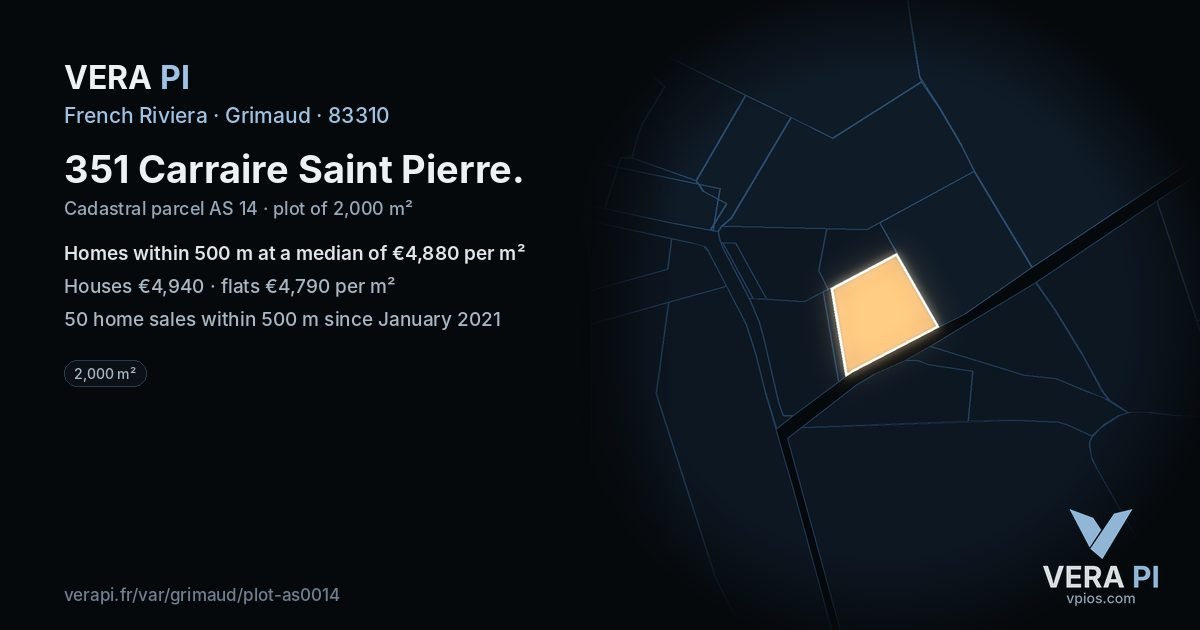 351 Carraire Saint Pierre, Grimaud at night – the plot lit, the parcels around coloured by the prices near them