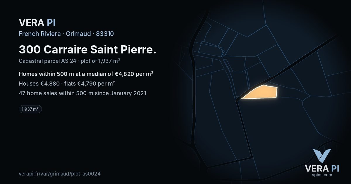 300 Carraire Saint Pierre, Grimaud at night – the plot lit, the parcels around coloured by the prices near them