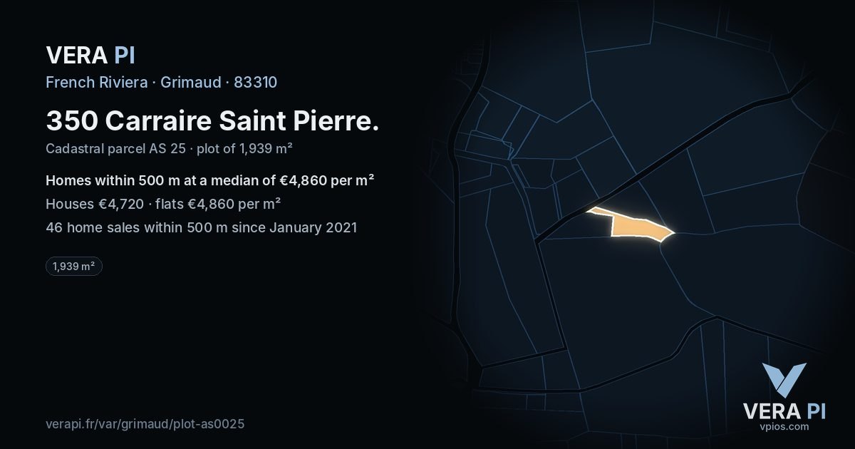 350 Carraire Saint Pierre, Grimaud at night – the plot lit, the parcels around coloured by the prices near them