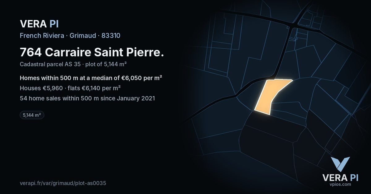 764 Carraire Saint Pierre, Grimaud at night – the plot lit, the parcels around coloured by the prices near them