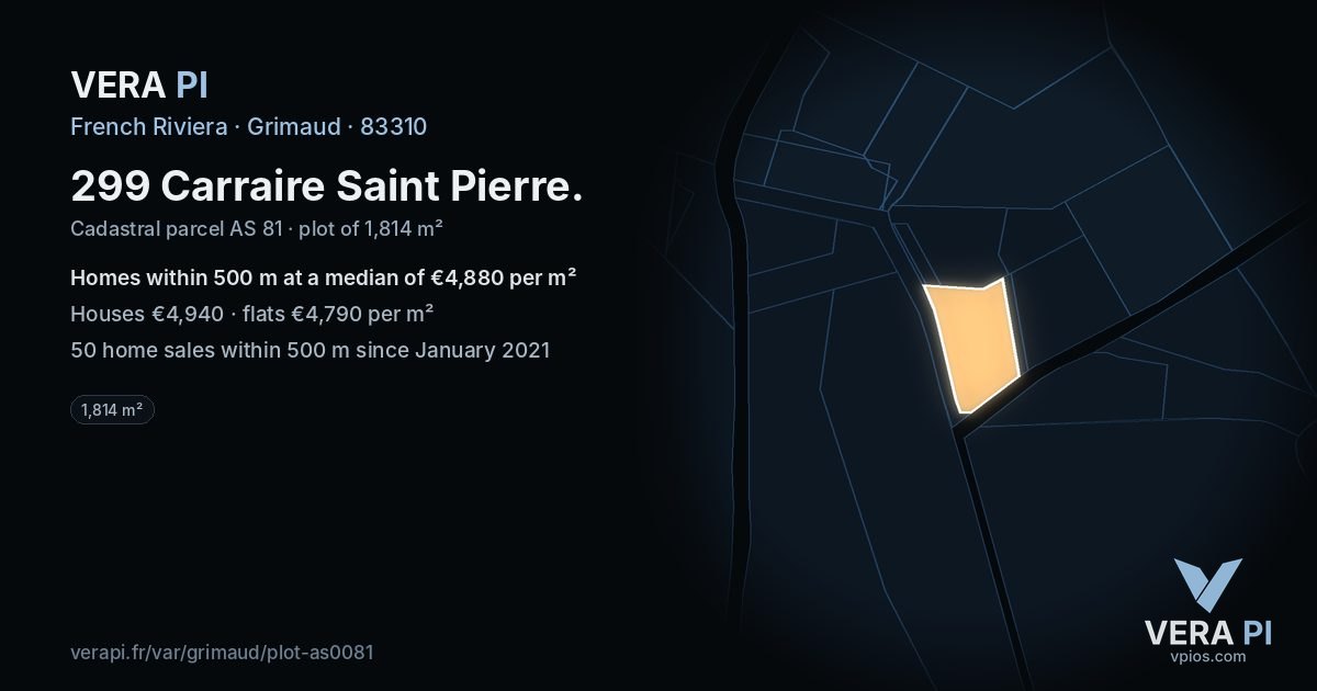 299 Carraire Saint Pierre, Grimaud at night – the plot lit, the parcels around coloured by the prices near them