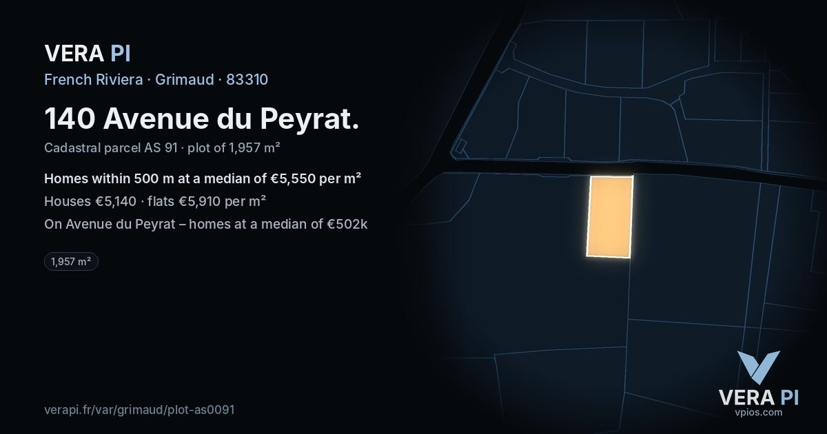 140 Avenue du Peyrat, Grimaud at night – the plot lit, the parcels around coloured by the prices near them