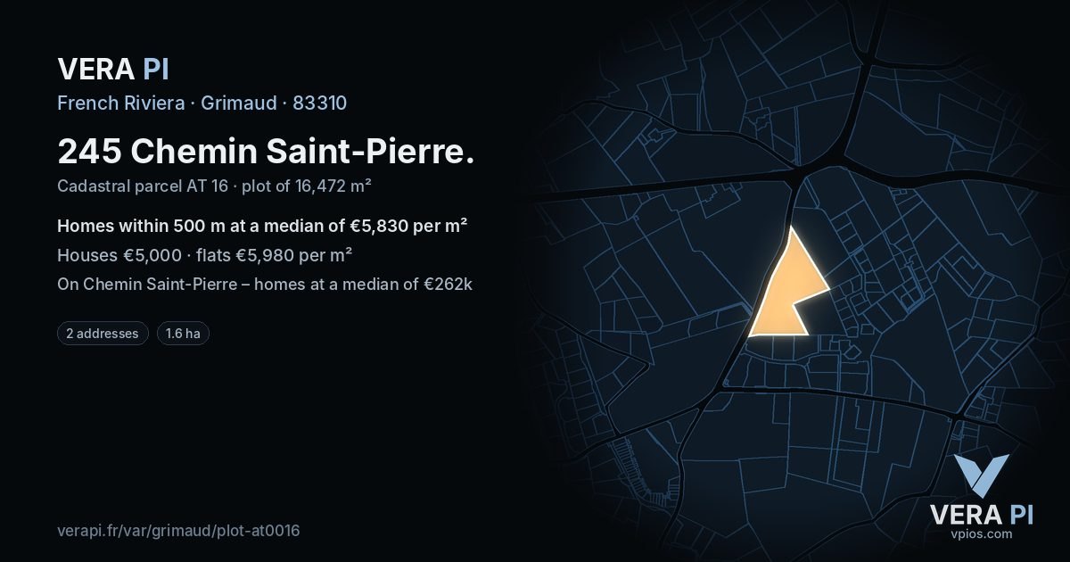 245 Chemin Saint-Pierre, Grimaud at night – the plot lit, the parcels around coloured by the prices near them