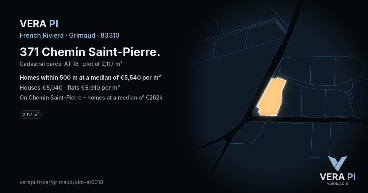 371 Chemin Saint-Pierre, Grimaud at night – the plot lit, the parcels around coloured by the prices near them