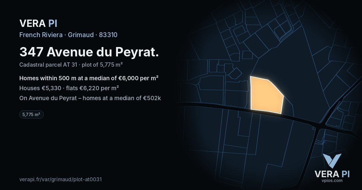 347 Avenue du Peyrat, Grimaud at night – the plot lit, the parcels around coloured by the prices near them