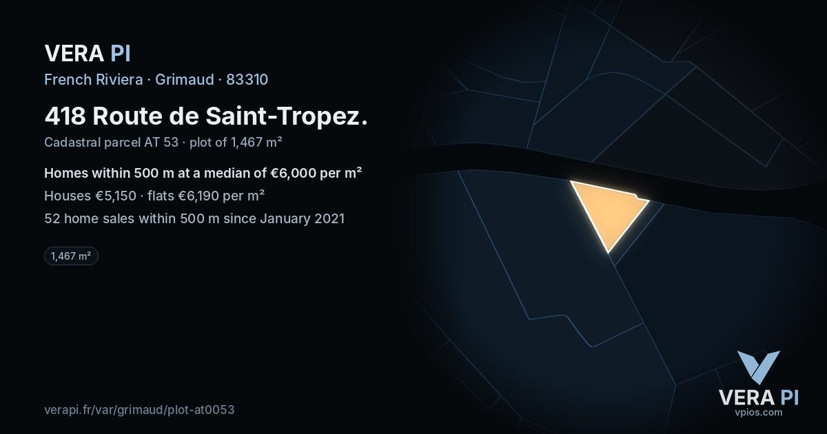 418 Route de Saint-Tropez, Grimaud at night – the plot lit, the parcels around coloured by the prices near them
