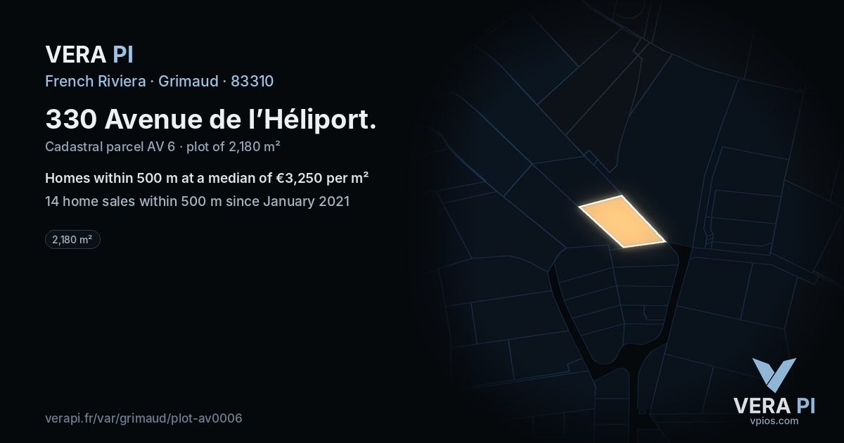 330 Avenue de l’Héliport, Grimaud at night – the plot lit, the parcels around coloured by the prices near them