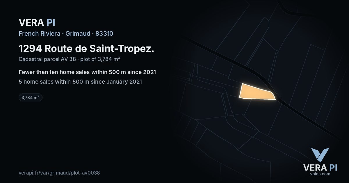 1294 Route de Saint-Tropez, Grimaud at night – the plot lit, the parcels around coloured by the prices near them