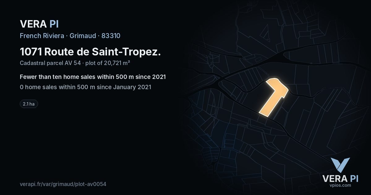 1071 Route de Saint-Tropez, Grimaud at night – the plot lit, the parcels around coloured by the prices near them