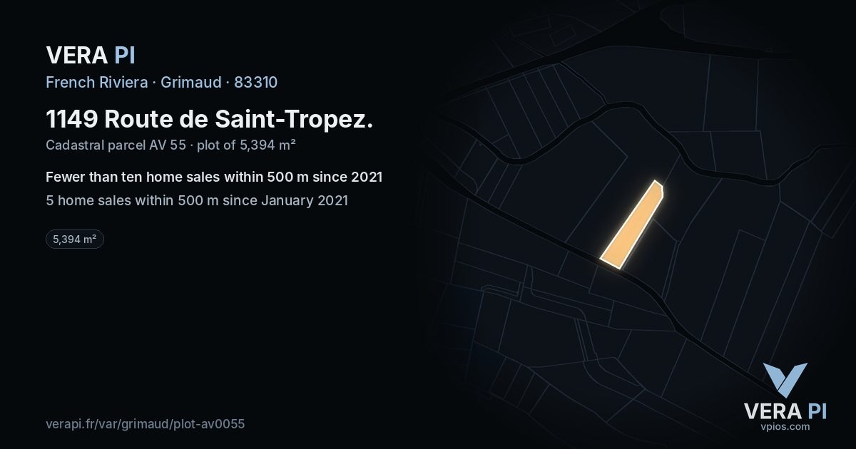 1149 Route de Saint-Tropez, Grimaud at night – the plot lit, the parcels around coloured by the prices near them