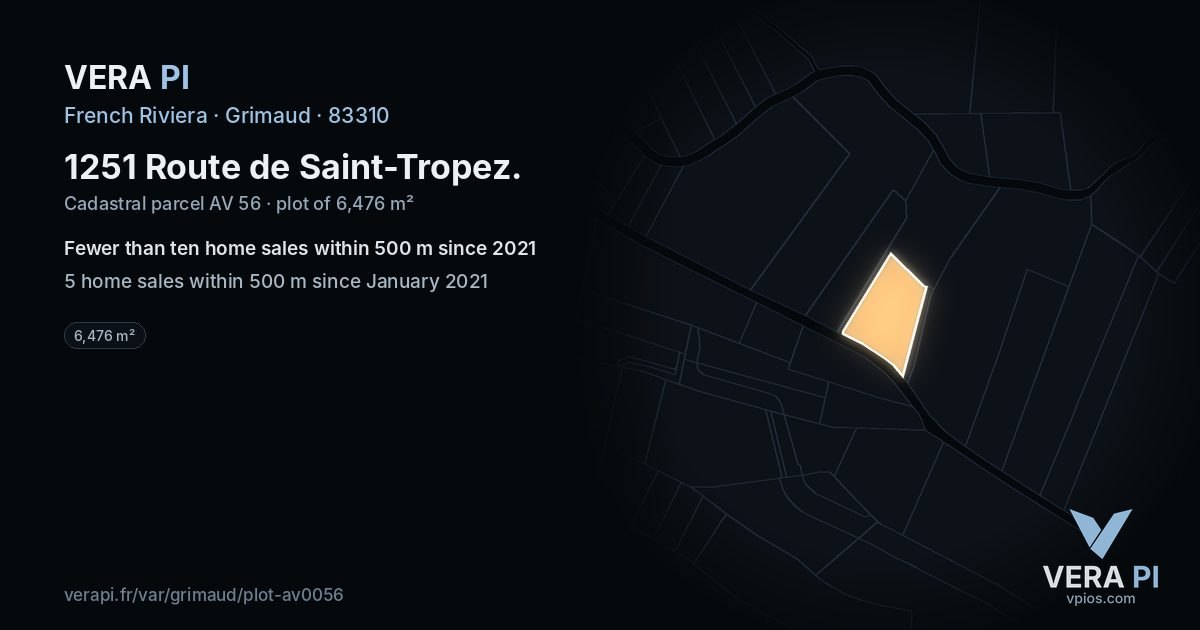 1251 Route de Saint-Tropez, Grimaud at night – the plot lit, the parcels around coloured by the prices near them