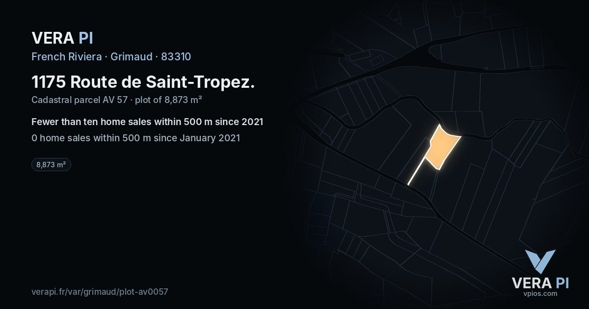 1175 Route de Saint-Tropez, Grimaud at night – the plot lit, the parcels around coloured by the prices near them