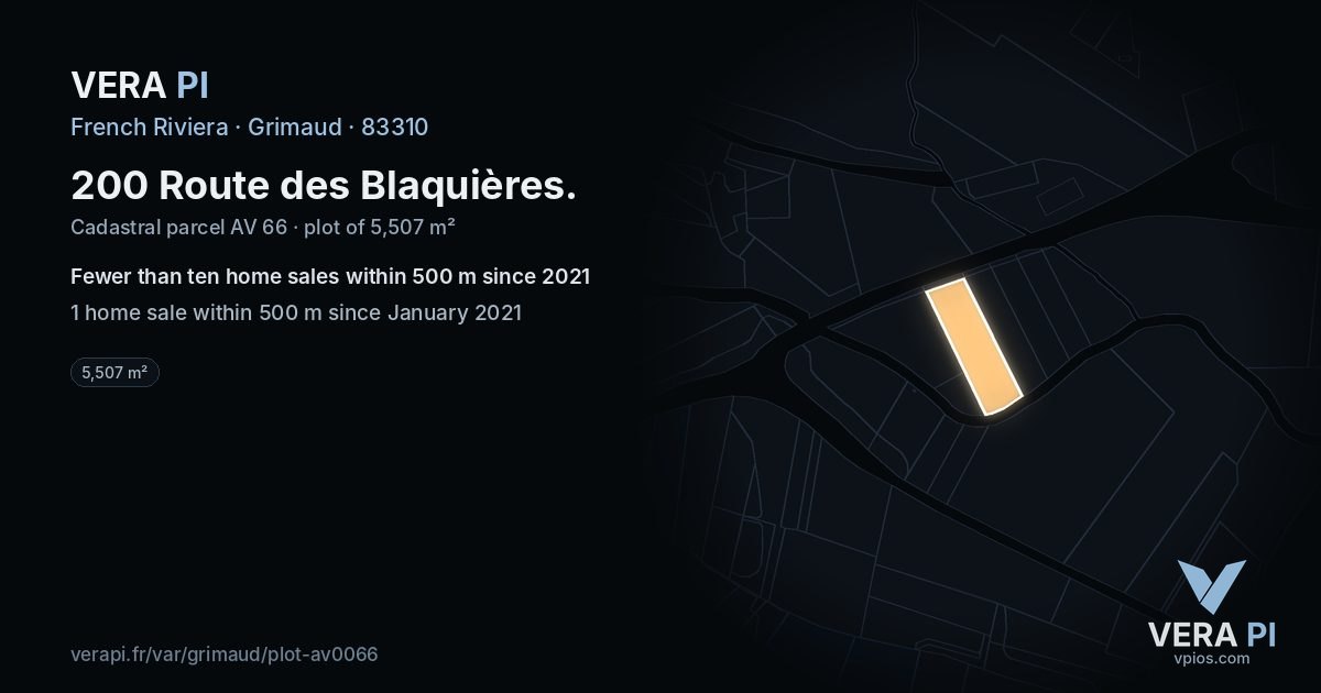 200 Route des Blaquières, Grimaud at night – the plot lit, the parcels around coloured by the prices near them