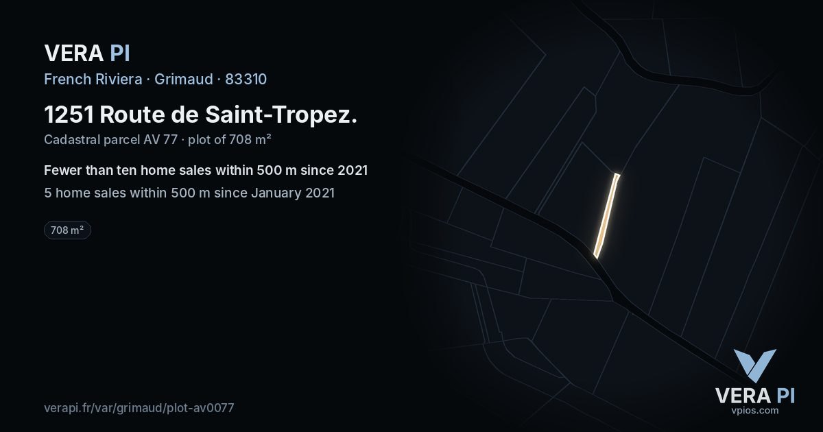 1251 Route de Saint-Tropez, Grimaud at night – the plot lit, the parcels around coloured by the prices near them