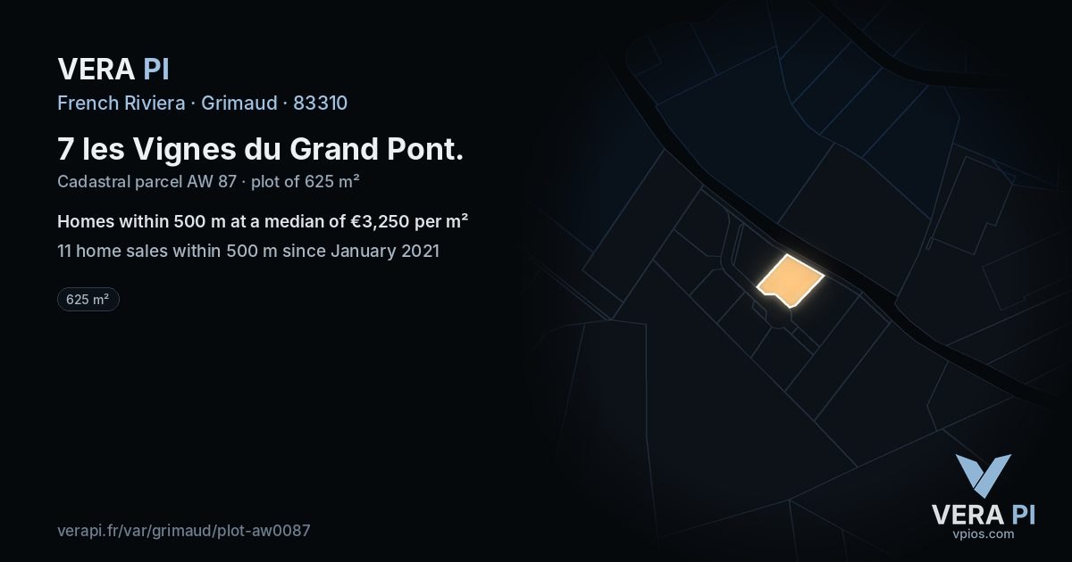 7 les Vignes du Grand Pont, Grimaud at night – the plot lit, the parcels around coloured by the prices near them