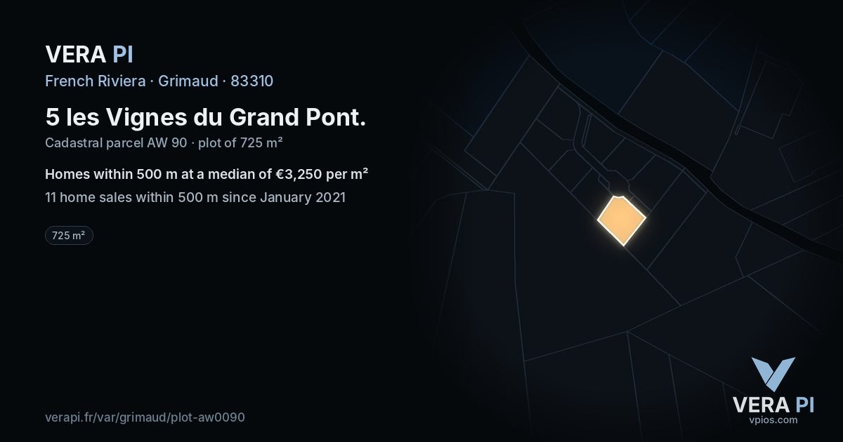 5 les Vignes du Grand Pont, Grimaud at night – the plot lit, the parcels around coloured by the prices near them