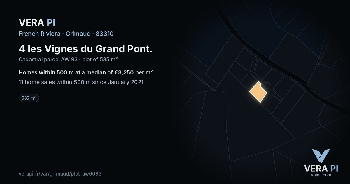 4 les Vignes du Grand Pont, Grimaud at night – the plot lit, the parcels around coloured by the prices near them