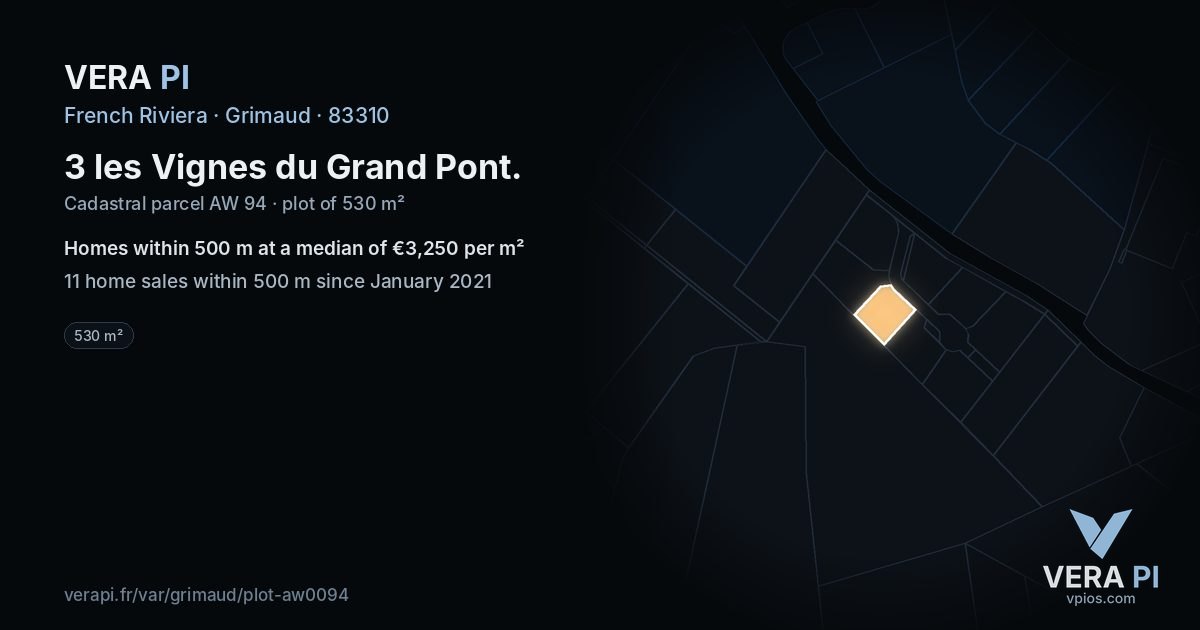 3 les Vignes du Grand Pont, Grimaud at night – the plot lit, the parcels around coloured by the prices near them