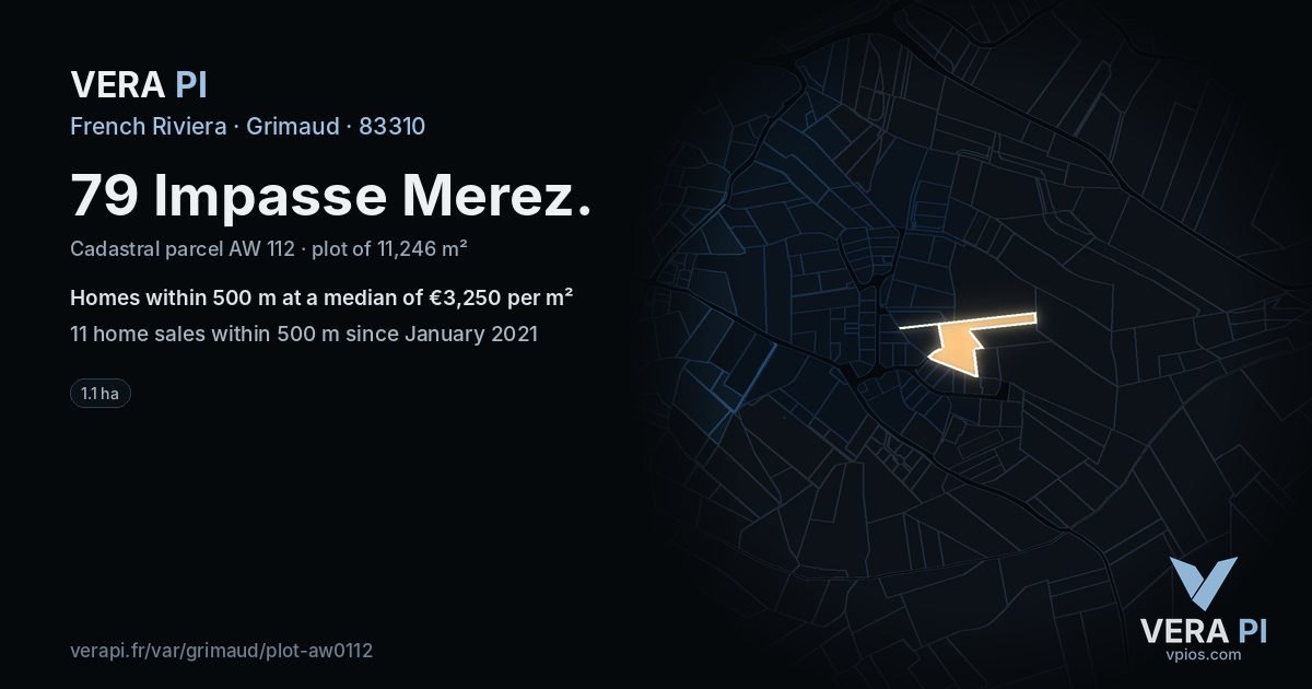 79 Impasse Merez, Grimaud at night – the plot lit, the parcels around coloured by the prices near them