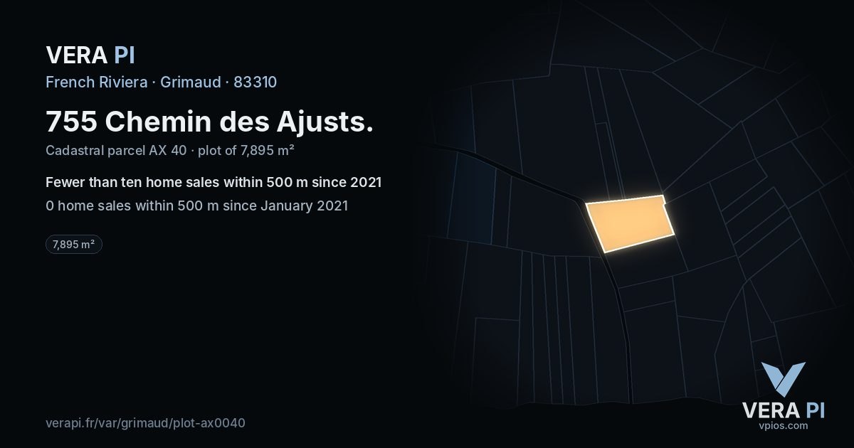 755 Chemin des Ajusts, Grimaud at night – the plot lit, the parcels around coloured by the prices near them