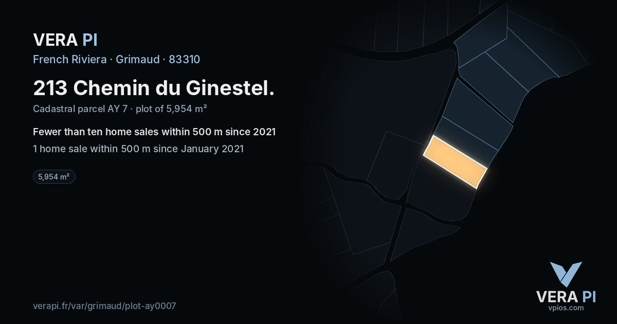 213 Chemin du Ginestel, Grimaud at night – the plot lit, the parcels around coloured by the prices near them