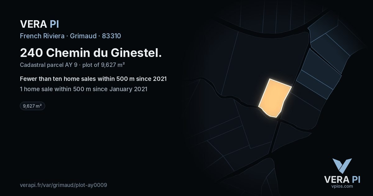 240 Chemin du Ginestel, Grimaud at night – the plot lit, the parcels around coloured by the prices near them