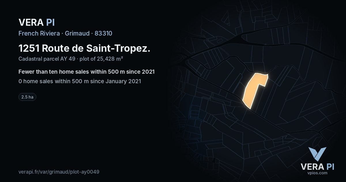 1251 Route de Saint-Tropez, Grimaud at night – the plot lit, the parcels around coloured by the prices near them
