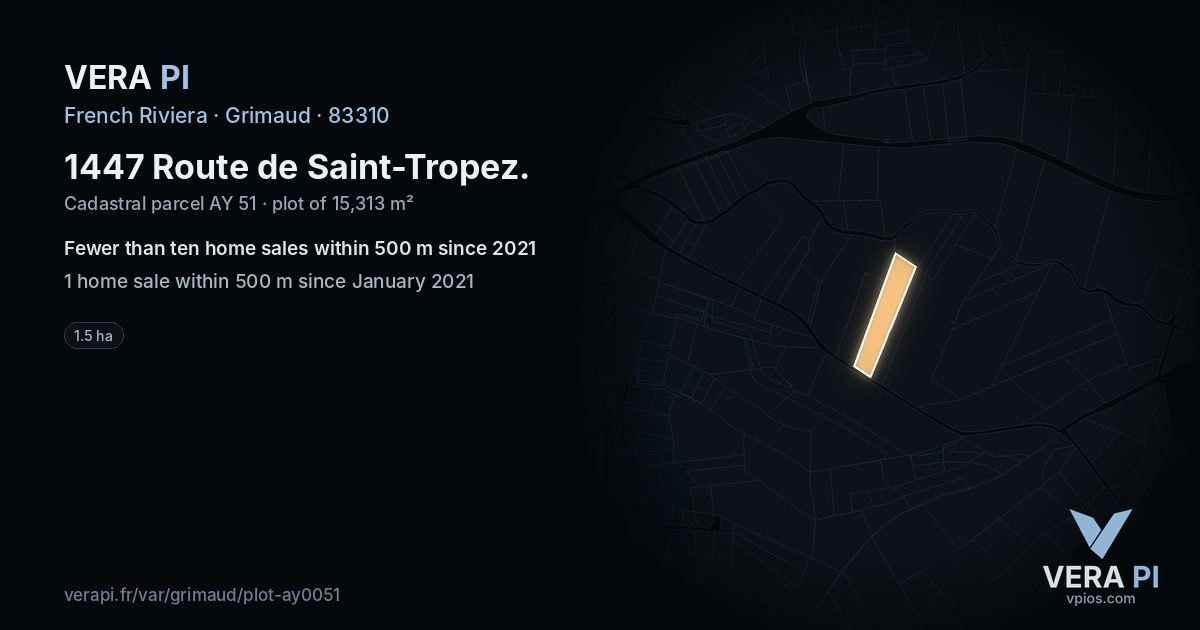 1447 Route de Saint-Tropez, Grimaud at night – the plot lit, the parcels around coloured by the prices near them