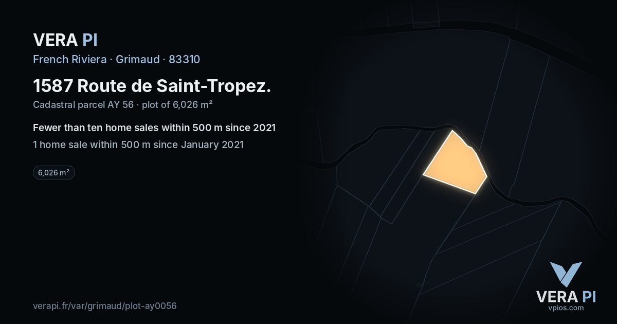 1587 Route de Saint-Tropez, Grimaud at night – the plot lit, the parcels around coloured by the prices near them