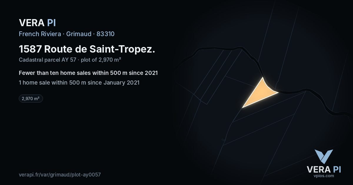 1587 Route de Saint-Tropez, Grimaud at night – the plot lit, the parcels around coloured by the prices near them