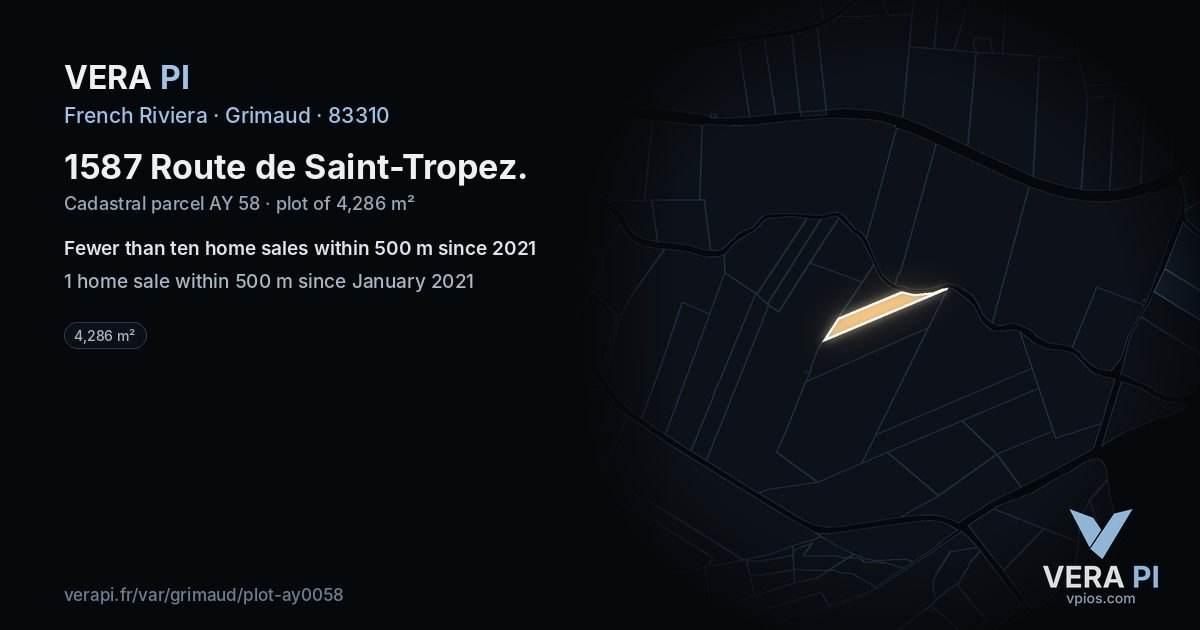1587 Route de Saint-Tropez, Grimaud at night – the plot lit, the parcels around coloured by the prices near them