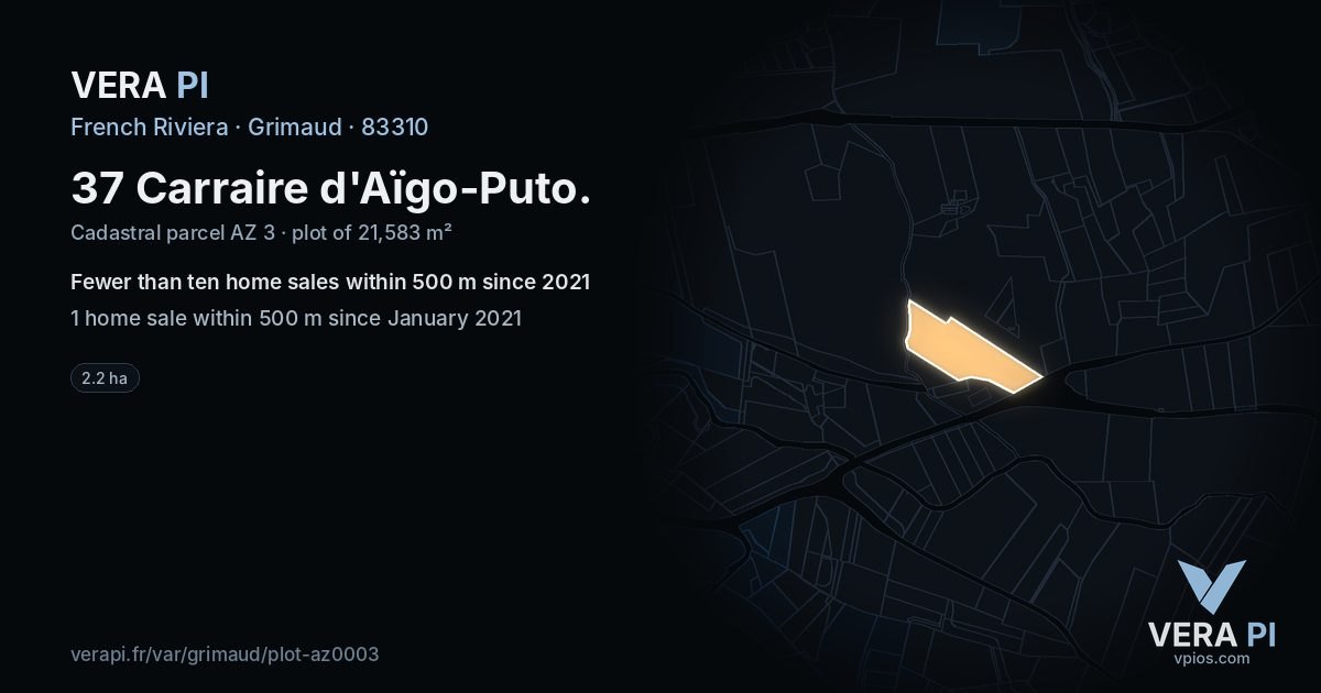37 Carraire d'Aïgo-Puto, Grimaud at night – the plot lit, the parcels around coloured by the prices near them