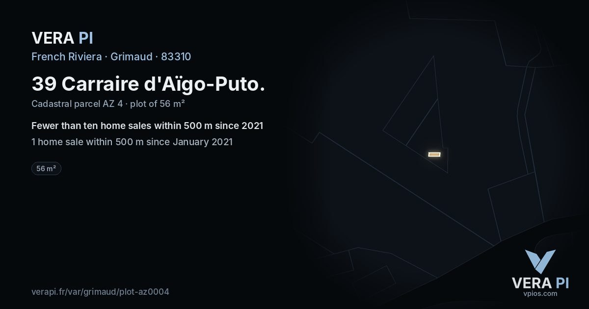 39 Carraire d'Aïgo-Puto, Grimaud at night – the plot lit, the parcels around coloured by the prices near them