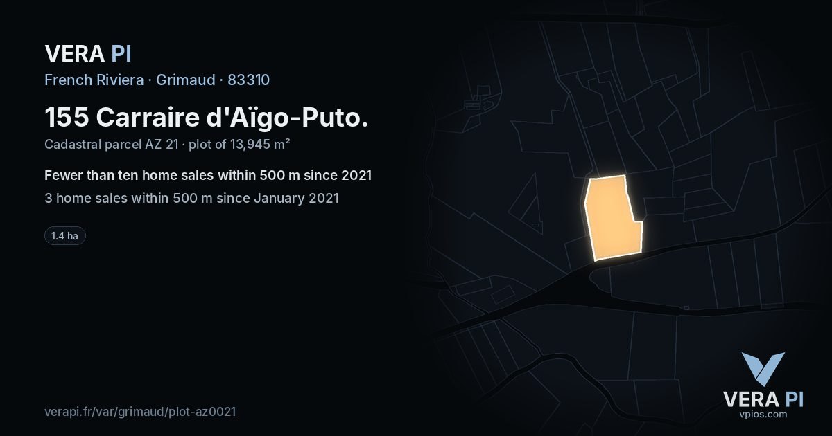 155 Carraire d'Aïgo-Puto, Grimaud at night – the plot lit, the parcels around coloured by the prices near them