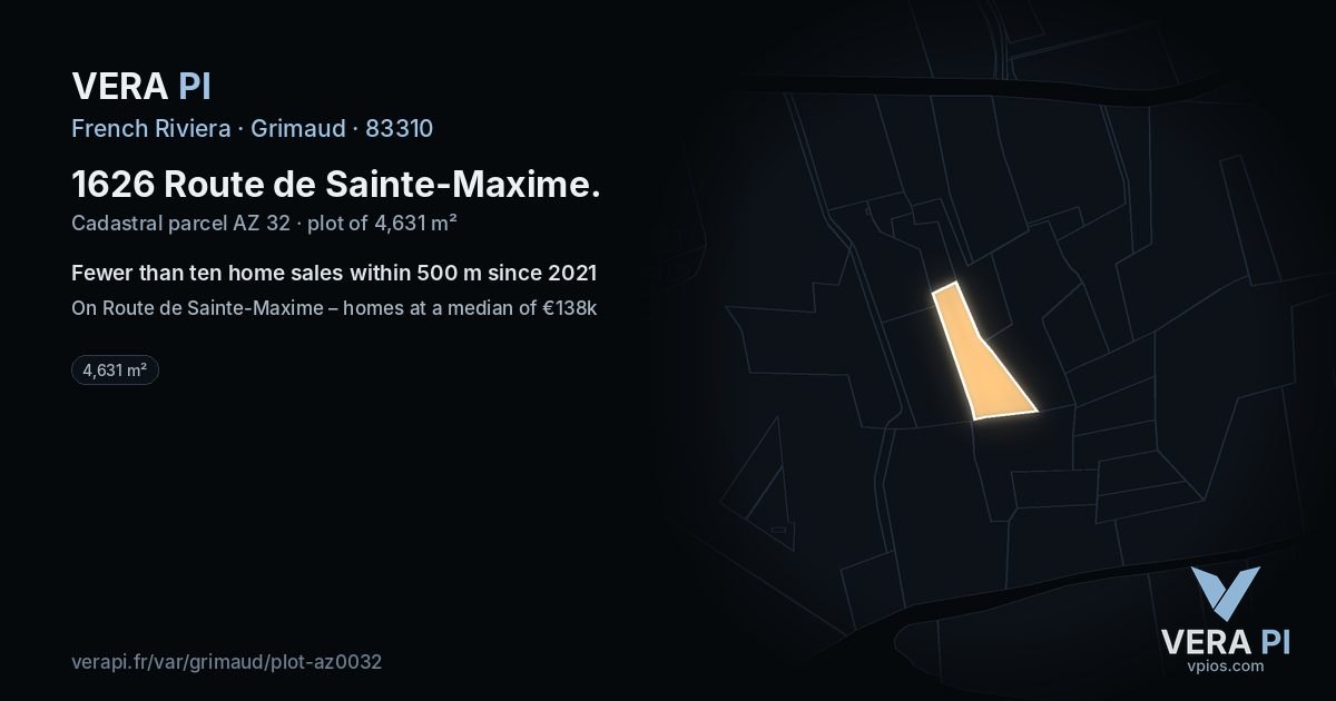 1626 Route de Sainte-Maxime, Grimaud at night – the plot lit, the parcels around coloured by the prices near them