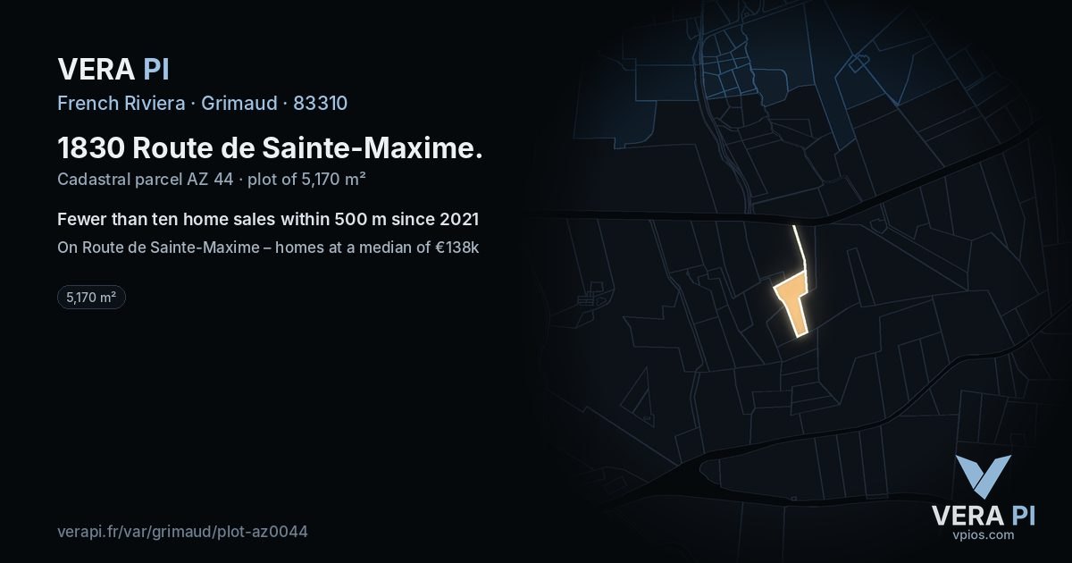 1830 Route de Sainte-Maxime, Grimaud at night – the plot lit, the parcels around coloured by the prices near them