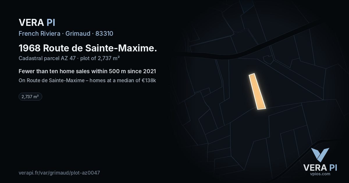 1968 Route de Sainte-Maxime, Grimaud at night – the plot lit, the parcels around coloured by the prices near them