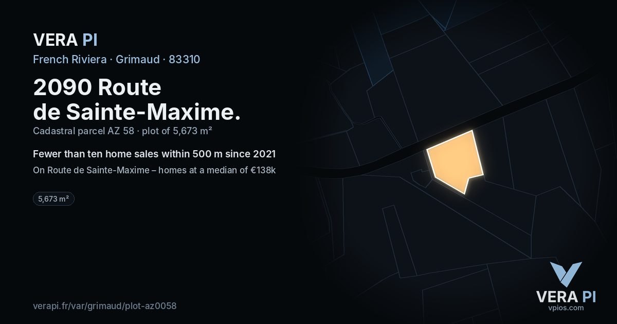 2090 Route de Sainte-Maxime, Grimaud at night – the plot lit, the parcels around coloured by the prices near them