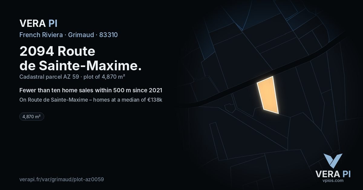 2094 Route de Sainte-Maxime, Grimaud at night – the plot lit, the parcels around coloured by the prices near them