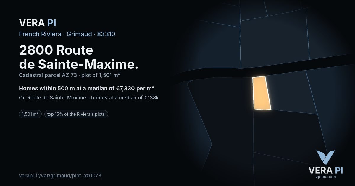 2800 Route de Sainte-Maxime, Grimaud at night – the plot lit, the parcels around coloured by the prices near them
