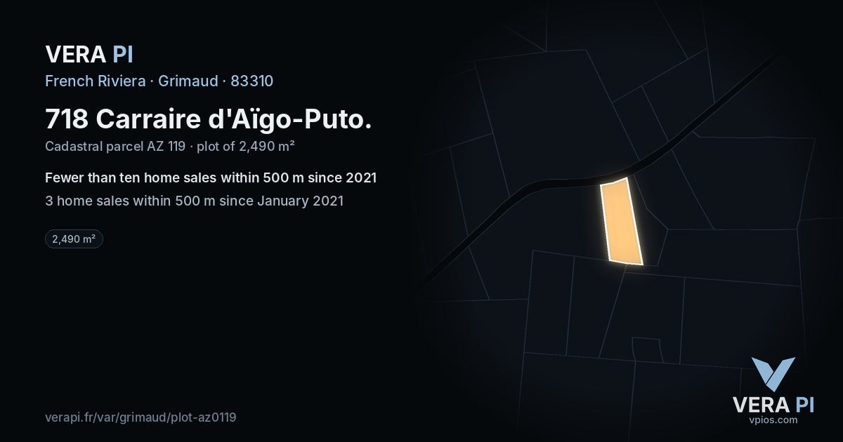 718 Carraire d'Aïgo-Puto, Grimaud at night – the plot lit, the parcels around coloured by the prices near them